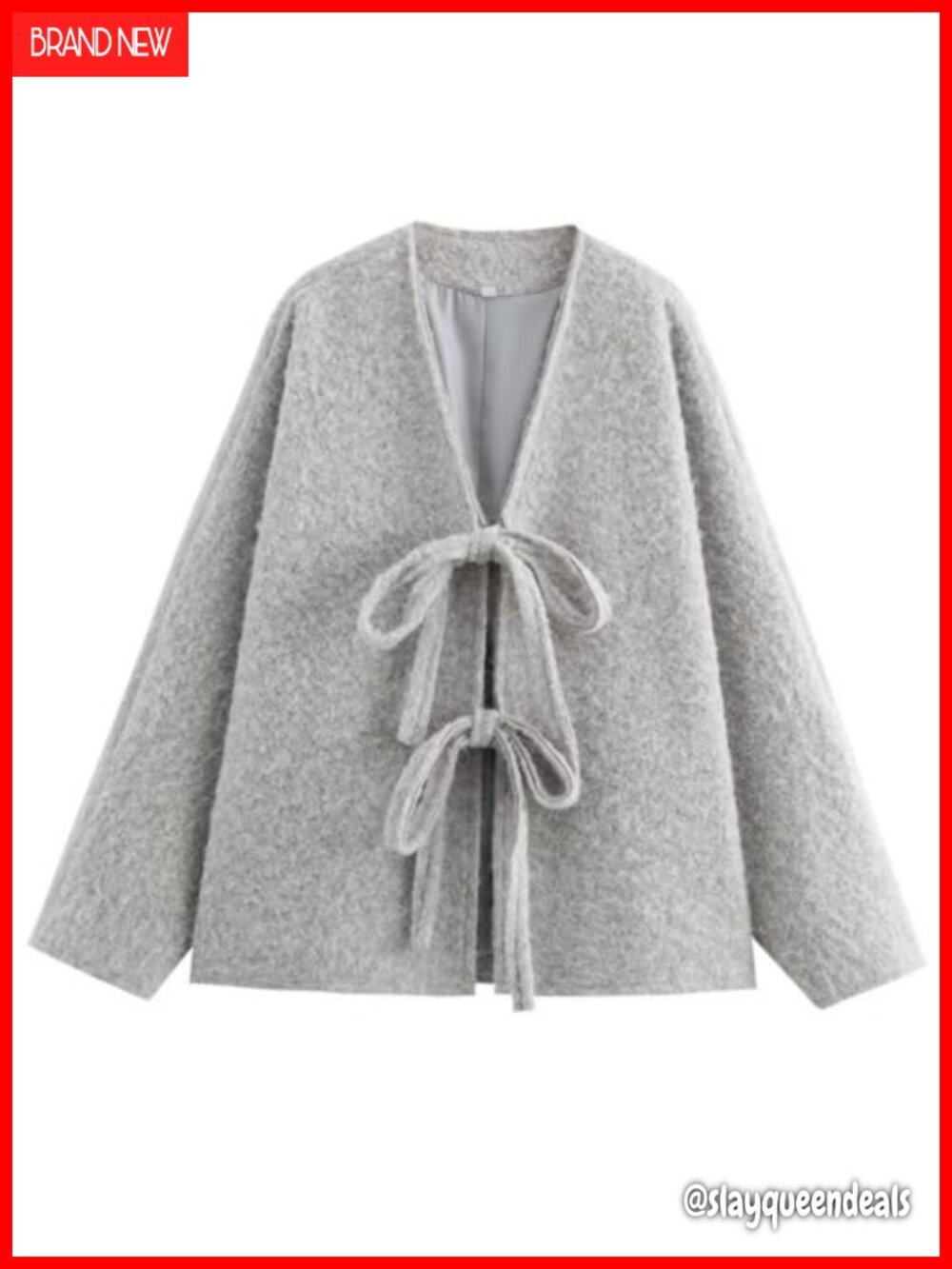 Wool Blend Tie Front Bow Cardigan Oversized Batwing Trench Coat